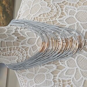 Multi Layered Gray Faux Leather And Rose Gold Tube Necklace